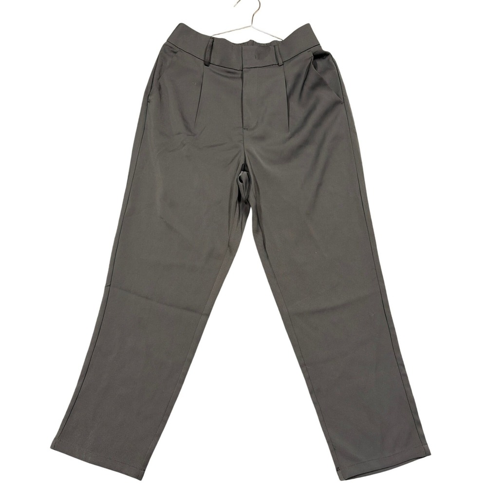 Halara Pants Women M Gray Pleated High Waist Straight Leg Trousers Workwear SEO
